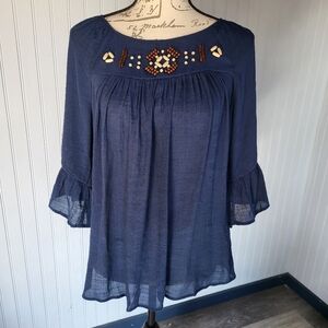 Zac & Rachel Navy Blouse with Beaded Accents